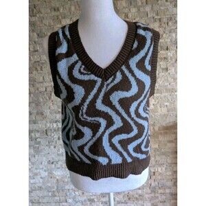 Abstract Geometric 70s Retro Inspired Psychedelic Knit Sleeveless Sweater Vest